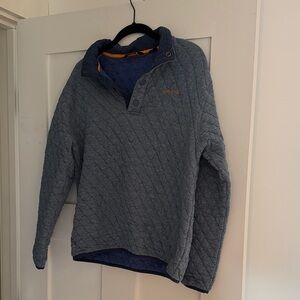 Orvis Quilted Blue Pullover with Orange Accents